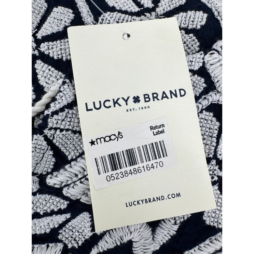 NWT Lucky Brand Embroidered Peasant Top Women L Navy Blue L/S Boho Blouse - Picture 2 of 16